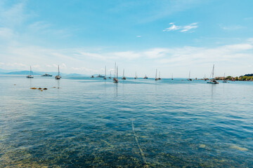 Yacht in the bay. Corfu. Greece.