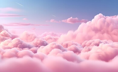 Pink clouds in the sky stage fluffy cotton candy dream fantasy soft background. Generative AI. - 616937434