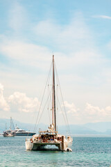 Yacht in the bay. Corfu. Greece.