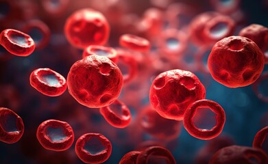 Close-up of Human Red Blood Cells for Medical Research. Generative AI.