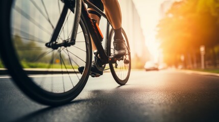 Fototapeta na wymiar A cyclist's legs spin the pedals. Generative AI