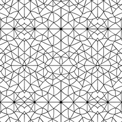 Seamless pattern based on traditional islamic art.Black and white lines.Great design for fabric,textile,cover,wrapping paper,background.Fine lines.