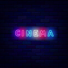 Cinema neon label. Multicolored handwritten text. Movie time. Typography sign. Vector stock illustration