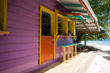 beach huts at the beach on Seychelles