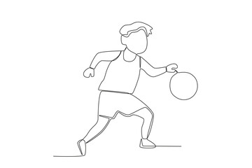 Vector continuous line drawing of basketball player in action basketball player ribbling ball simple line art with active
