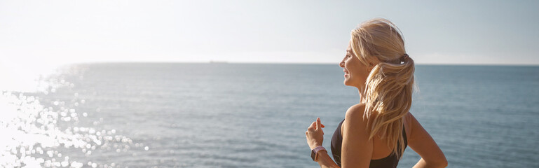 Caucasian female at daily fitness regime outdoors