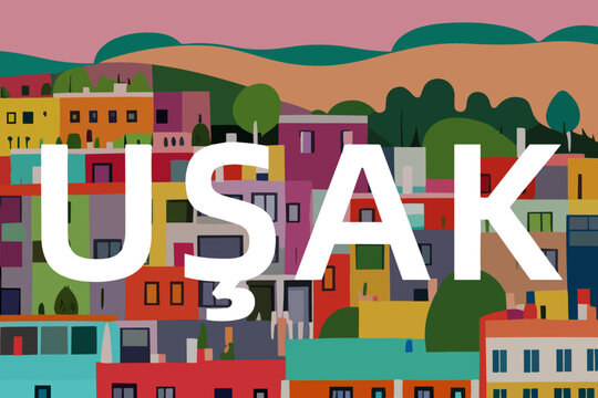Uşak: Modern illustration of a Turkish scene with the name Uşak in Uşak