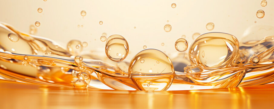 golden yellow collagen serum or bubbles oil, rendered in three dimensions.