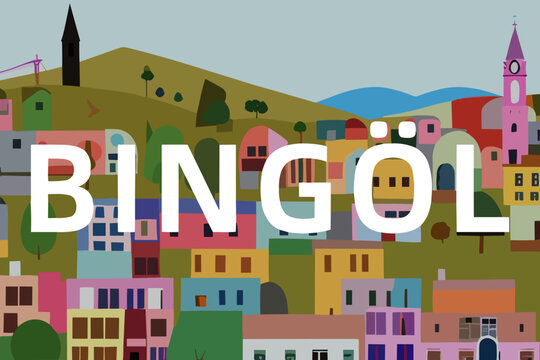 Bing&ouml;l: Modern illustration of a Turkish scene with the name Bing&ouml;l in Bing&ouml;l