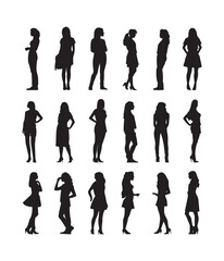 Girls and women silhouette collection, vector, Black, isolated in white background