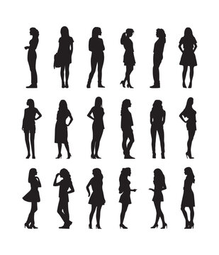 Girls and women silhouette collection, vector, Black, isolated in white background