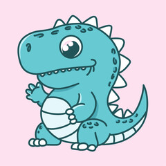 Cute cartoon baby dinosaur in color. Funny little character drawing, isolated vector illustration.