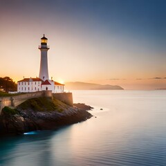 Fototapeta na wymiar lighthouse at sunset. generative ai