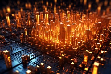 Obraz premium Modern technology glass glowing objects lights system AI background. Generative AI 3