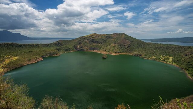 Taal Volcano in Philippines timelapse with clouds location Talisay San Nicolas Batangas near the middle of Taal Lake