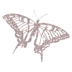 Silver butterfly glitter on transparent background. Butterfly icon.Design for decorating,background, wallpaper, illustration