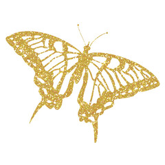 Golden butterfly glitter on transparent background. Butterfly icon.Design for decorating,background, wallpaper, illustration