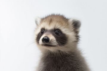 Obraz premium The innocence of a baby Japanese Tanuki bear is accentuated in a studio photograph, set against a clean white background. Generative AI.