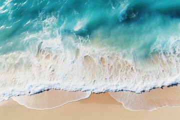 Beach and waves from top view. Generate Ai