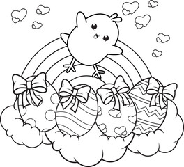 Coloring page Happy Easter with cute baby chick