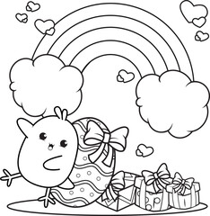 Coloring page Happy Easter with cute baby chick