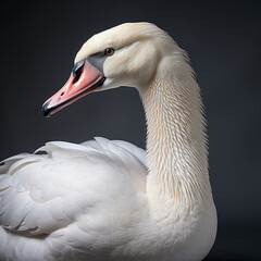 A graceful closeup shot of a Swan (Cygnus) showcasing its high detail feathers and elegant neck.