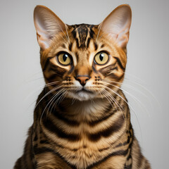 A Bengal cat (Felis catus) sporting dichromatic eyes.