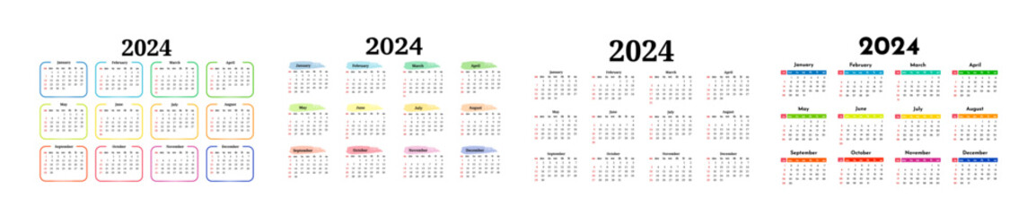 Calendar for 2024 isolated on a white background