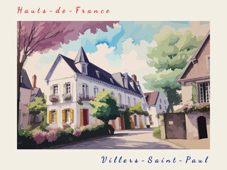 Villers-Saint-Paul: Postcard design with a scene in France and the city name Villers-Saint-Paul