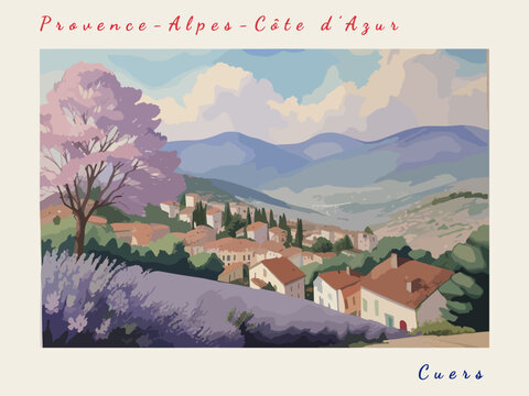 Cuers: Postcard design with a scene in France and the city name Cuers