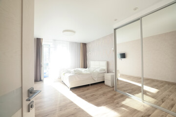 Naklejka na ściany i meble bright bedroom interior hotel, white background home