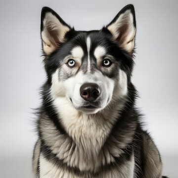 A striking Siberian Husky (Canis lupus familiaris) with dichromatic eyes.