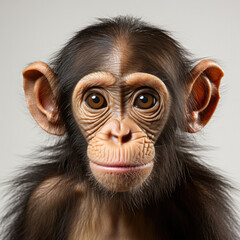 A fascinating closeup shot of a chimpanzee (Pan troglodytes) revealing intricate details of its face.