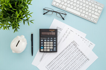 Financial accounting calculations and budget planning with calculator