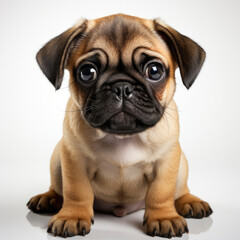 An adorable Pug puppy (Canis lupus familiaris) sitting in a cute pose.