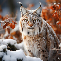 Fototapeta premium A dignified lynx (Lynx lynx) blending into the wilderness. Taken with a professional camera and lens.