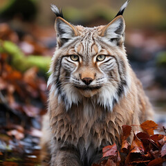 Naklejka premium A dignified lynx (Lynx lynx) blending into the wilderness. Taken with a professional camera and lens.