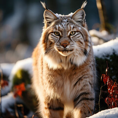 Obraz premium A dignified lynx (Lynx lynx) blending into the wilderness. Taken with a professional camera and lens.