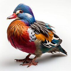 A vibrant Mandarin duck displaying its beautiful plumage.