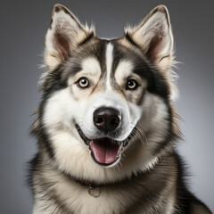 An Alaskan Malamute (Canis lupus familiaris) with dichromatic eyes.