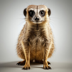 An alert Meerkat (Suricata suricatta) standing on its hind legs.