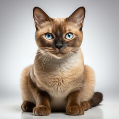 A playful Tonkinese cat (Felis catus) with fascinating dichromatic eyes.