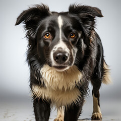 Fototapeta premium A Border Collie (Canis lupus familiaris) with dichromatic eyes in a walking pose.