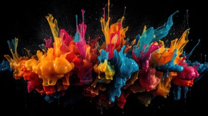 Obraz na płótnie Canvas Abstract Background, Ink Rainbow Colors, for Websites and Print, Colored paint splash isolated on black background, AI Generated
