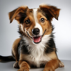 Fototapeta premium A relaxed Jack Russell puppy (Canis lupus familiaris) lounging in a comfortable position.
