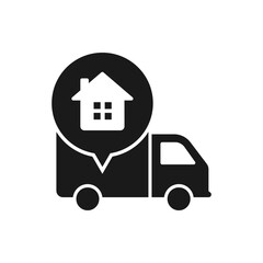 Fototapeta premium Home delivery. Truck and house flat icon isolated on white background. Vector illustration