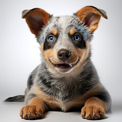 Naklejka na ściany i meble An adorable Blue Heeler puppy (Canis lupus familiaris) sitting in a playful pose.