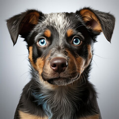 An adorable Blue Heeler puppy (Canis lupus familiaris) sitting in a playful pose.