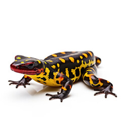 A vibrant Fire Salamander (Salamandra salamandra) in a striking pose.