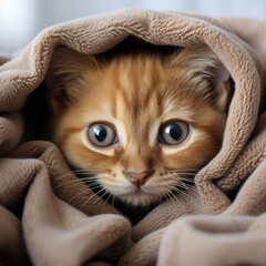 A cute Burmese kitten (Felis catus) curled up in a comfortable position.
